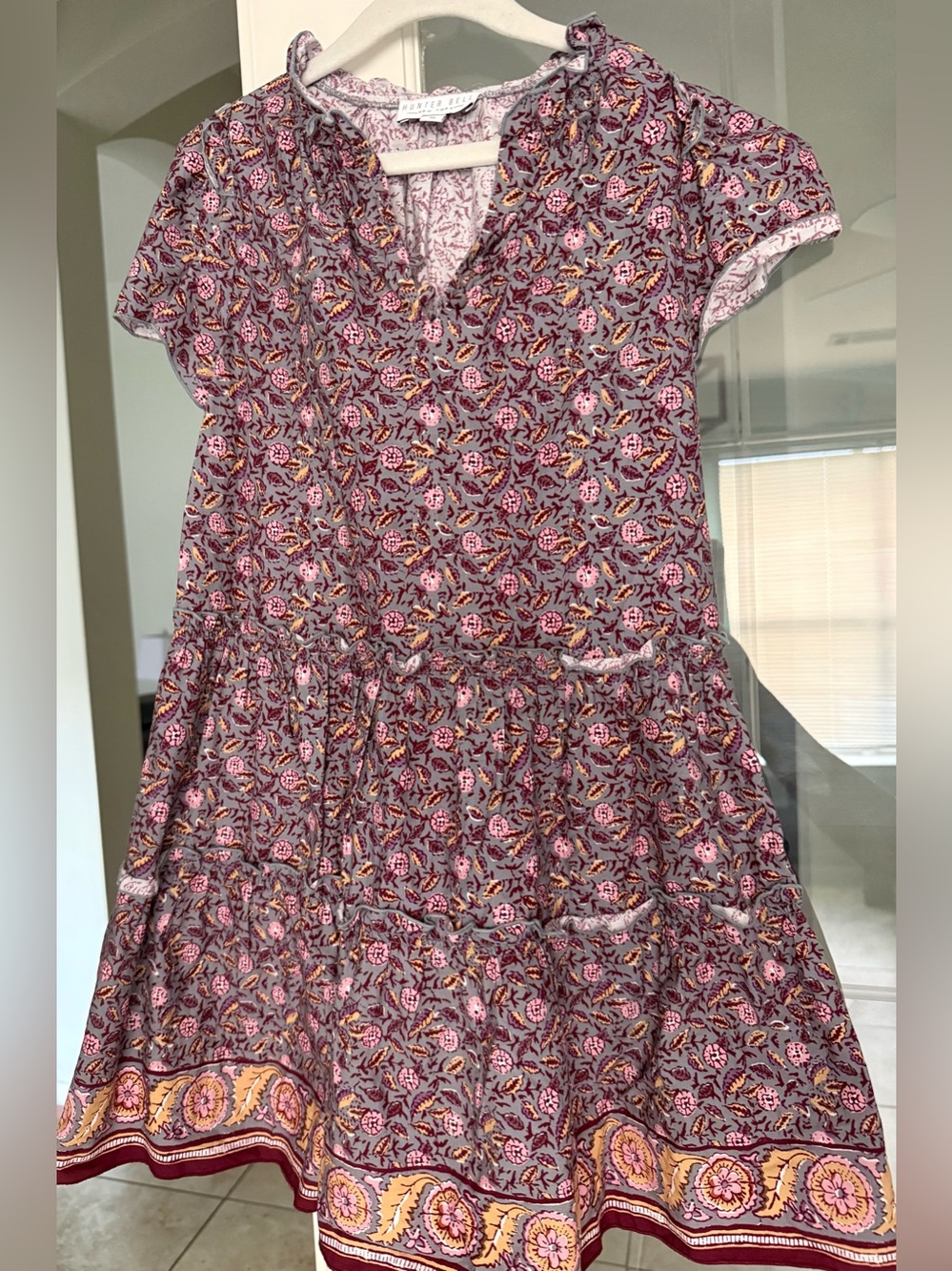 HUNTER BELL Purple Pink Floral Tiered Casual Dress